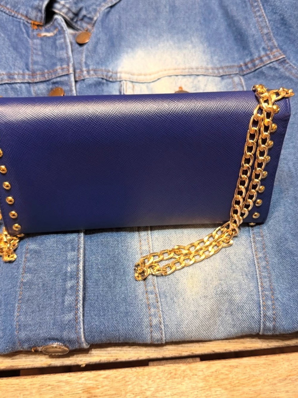 Authentic Prada Blue Studded Saffiano Wallet w/ COA & unbranded Chain 💙✨ - Picture 3 of 6